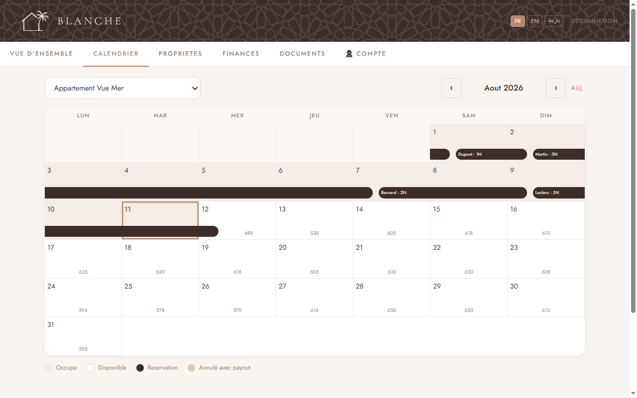 Calendrier — réservations en temps réel